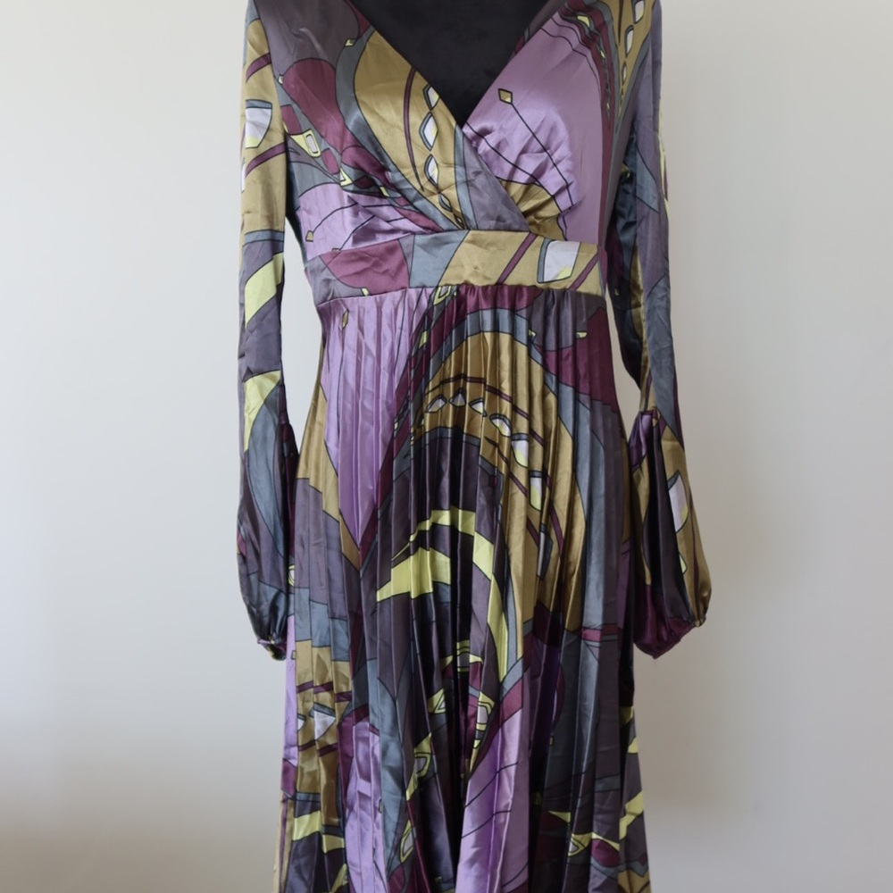 United Colors Of Benetton Purple and Gold Long Sleeve Dress
